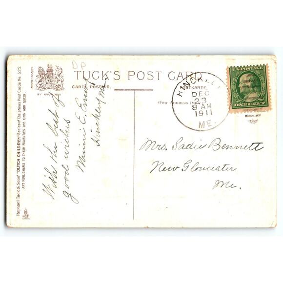 Christmas Postcard Dutch Boy Goose Wood Shoes Muff Ivy M. James 522 Tuck 1911 - Picture 2 of 2